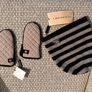 Rare Vintage Burberry Striped Beanie and Quilted Mittens Set